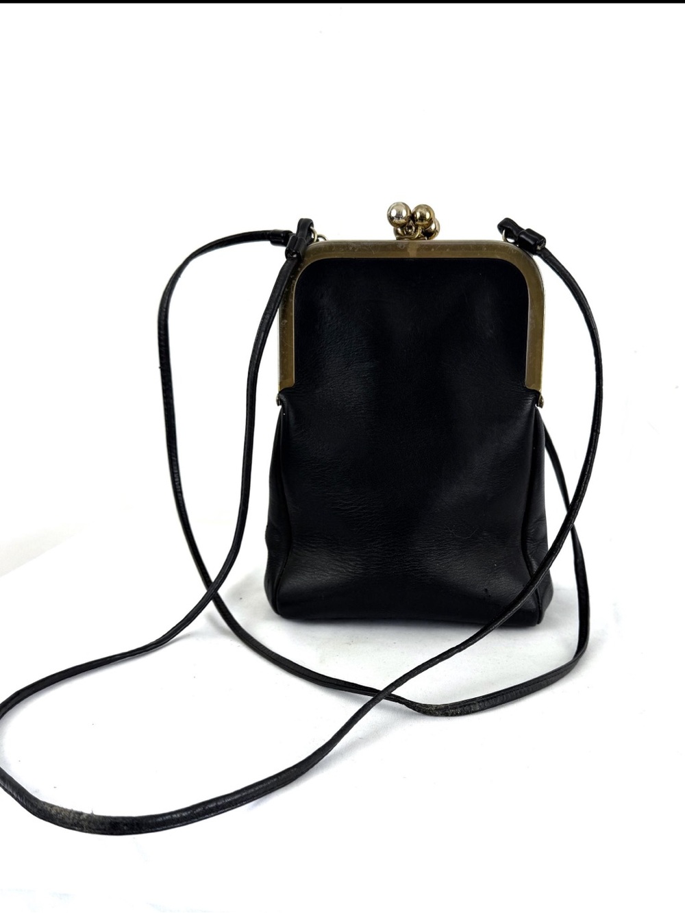 Vintage Black Leather Coach Bonnie Cashin Double Kiss Lock Kisslock Purse - Picture 1 of 10